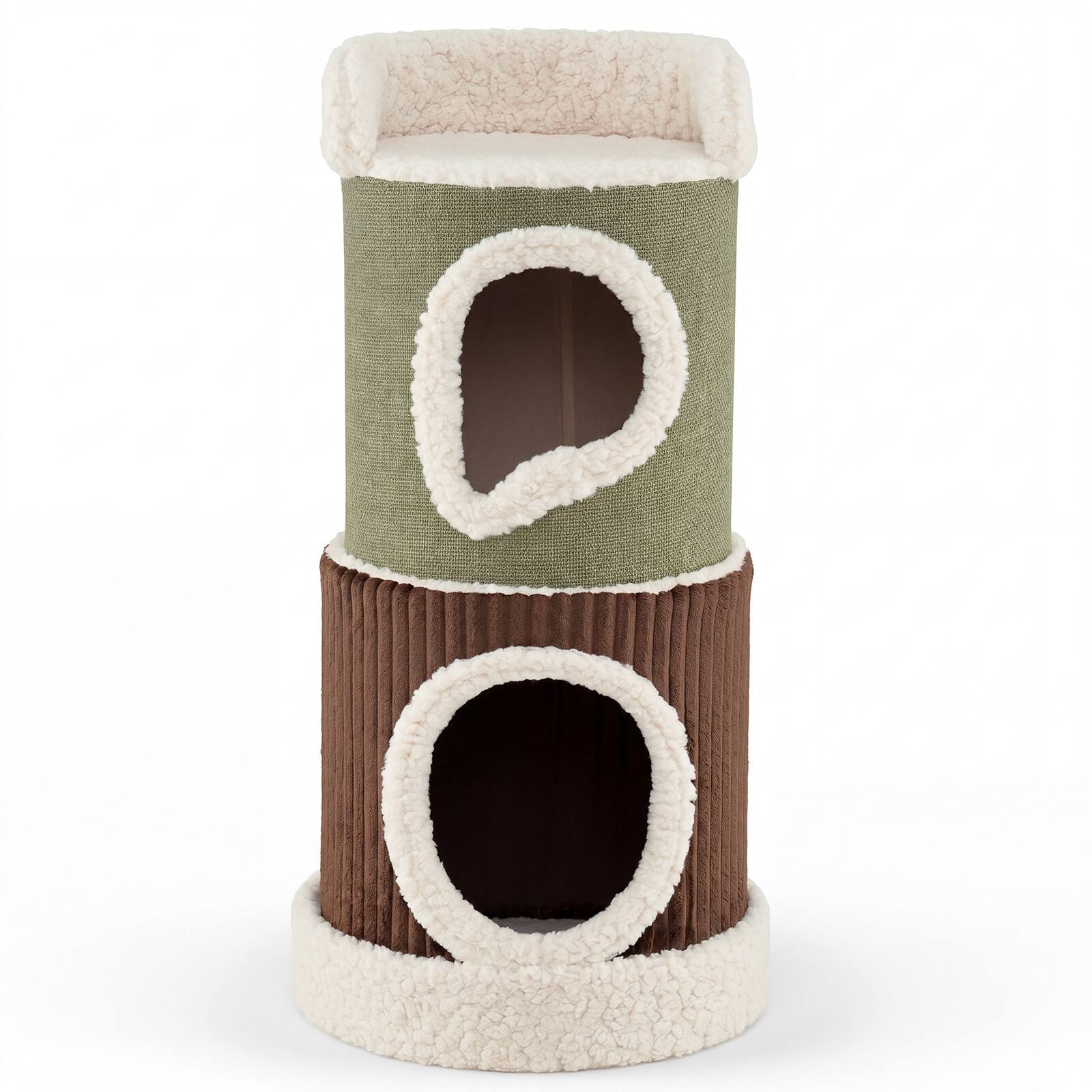 Alt View 9. Gymax - Gymax Barrel-Shaped Cat House w/Top Perch & Double Spacious Condos Interior Mats.