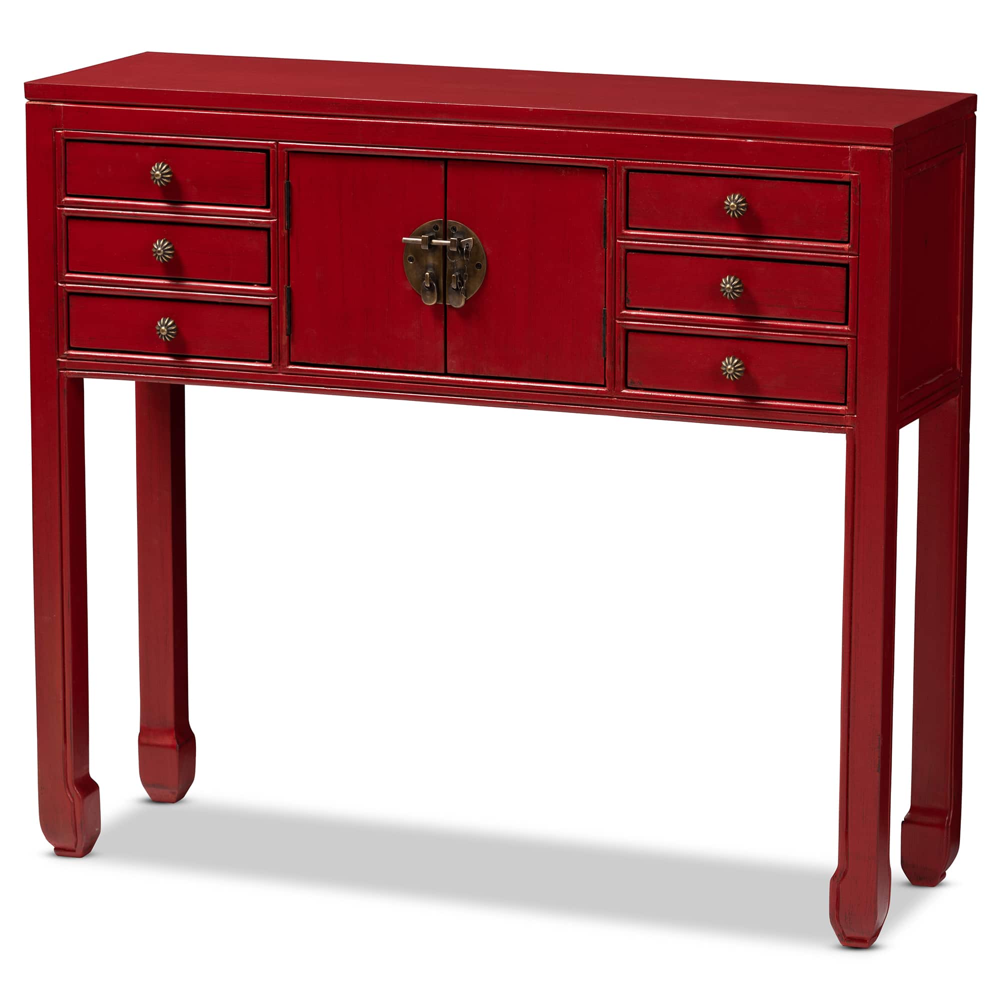 Baxton Studio - Melodie Classic and Antique Finished Wood Bronze Finished Accents 6-Drawer Console Table - Red price history on PriceWatchPro