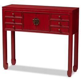 Baxton Studio - Melodie Classic and Antique Finished Wood Bronze Finished Accents 6-Drawer Console Table - Red