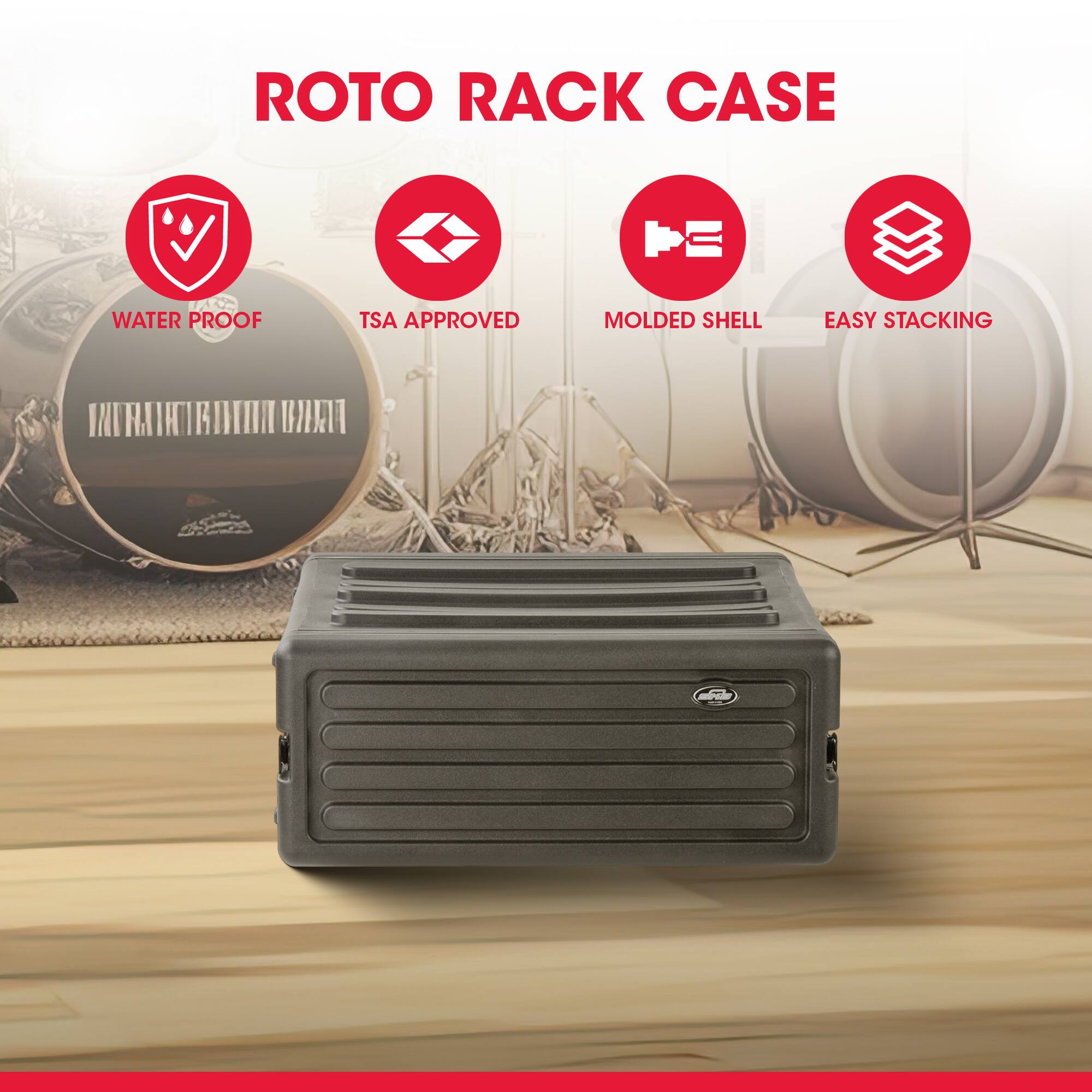 ROTO RACK CASE

- WATER PROOF
- TSA APPROVED
- MOLDED SHELL
- EASY STACKING
