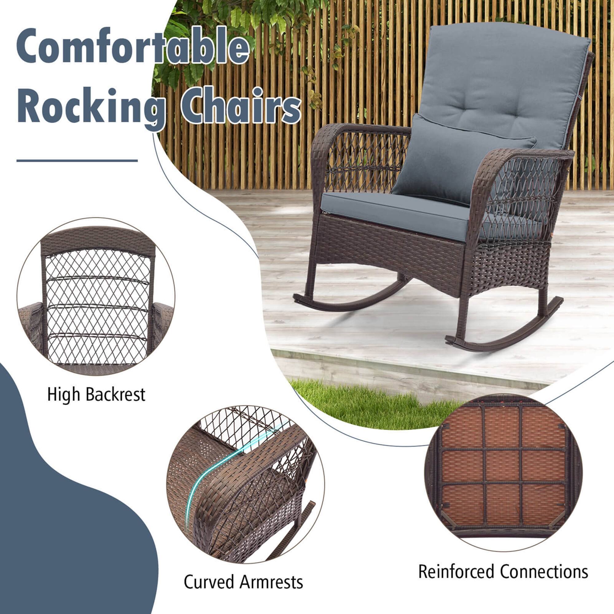The text on the image is already grouped and correctly written. It reads: "Comfortable Rocking Chairs High Backrest Curved Armrests Reinforced Connections."