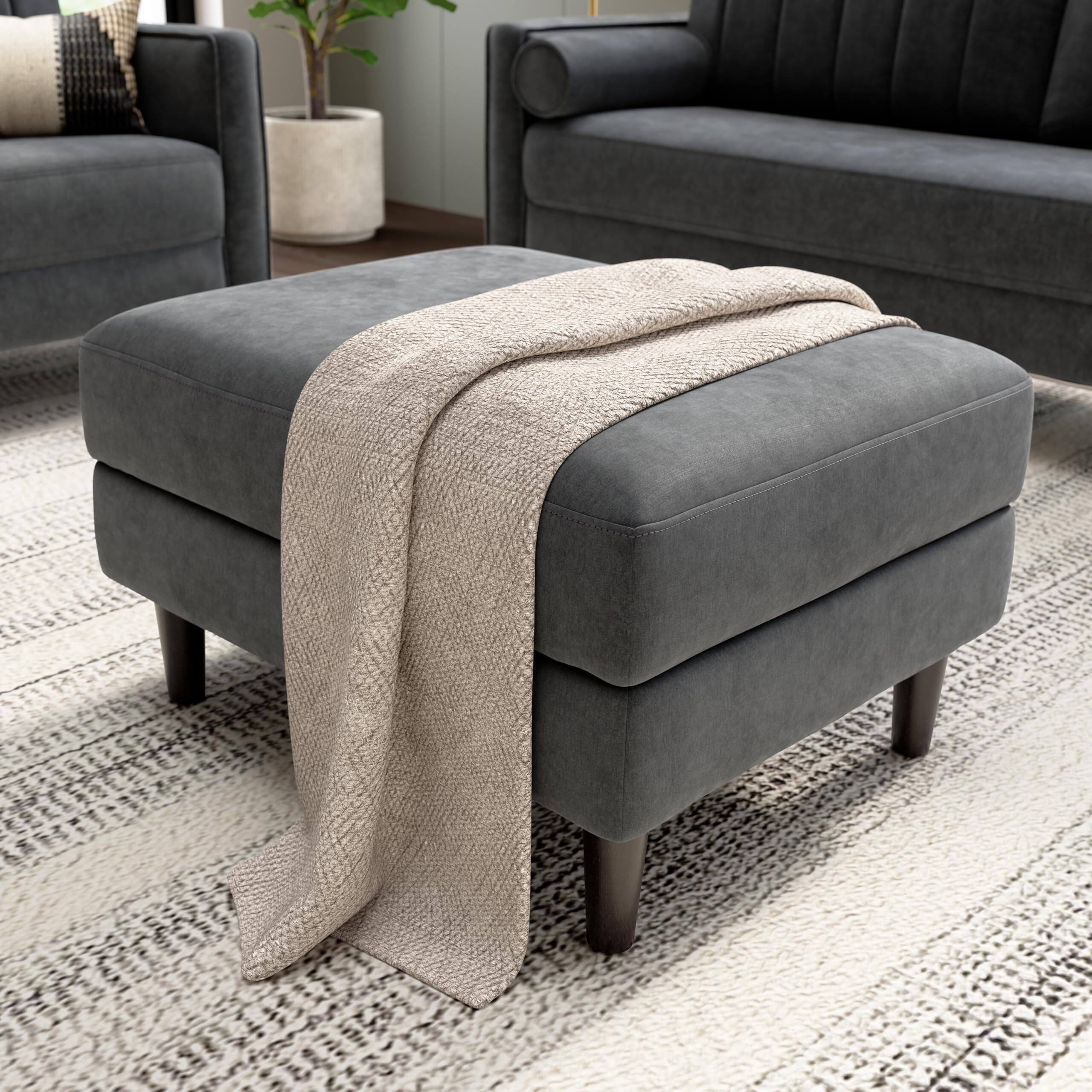 Fabibe - Storage Ottoman with Tray, Living Room Furniture, Max Collection - Iron Gray Chenille Fabric