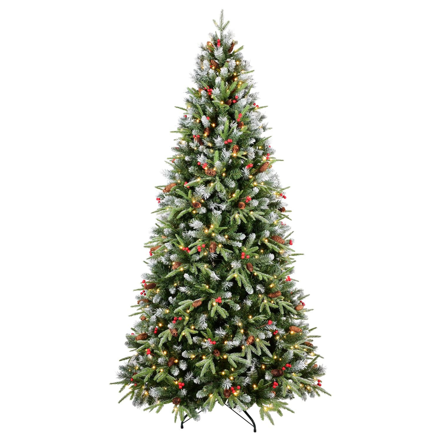 Boyel Living - 9 ft. Christmas Tree Pre Lit with 750 Warm White LED Lights 3750 Snow Tipped PE PVC Hinged - Green,White