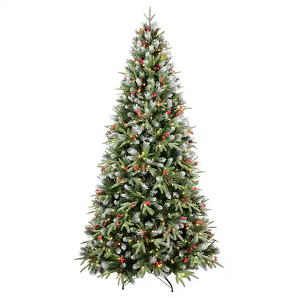 Front. Boyel Living - 6 ft. Christmas Tree Pre Lit with 350 Warm White LED Lights 1593 Snow Tipped PE PVC Hinged - Green,White.