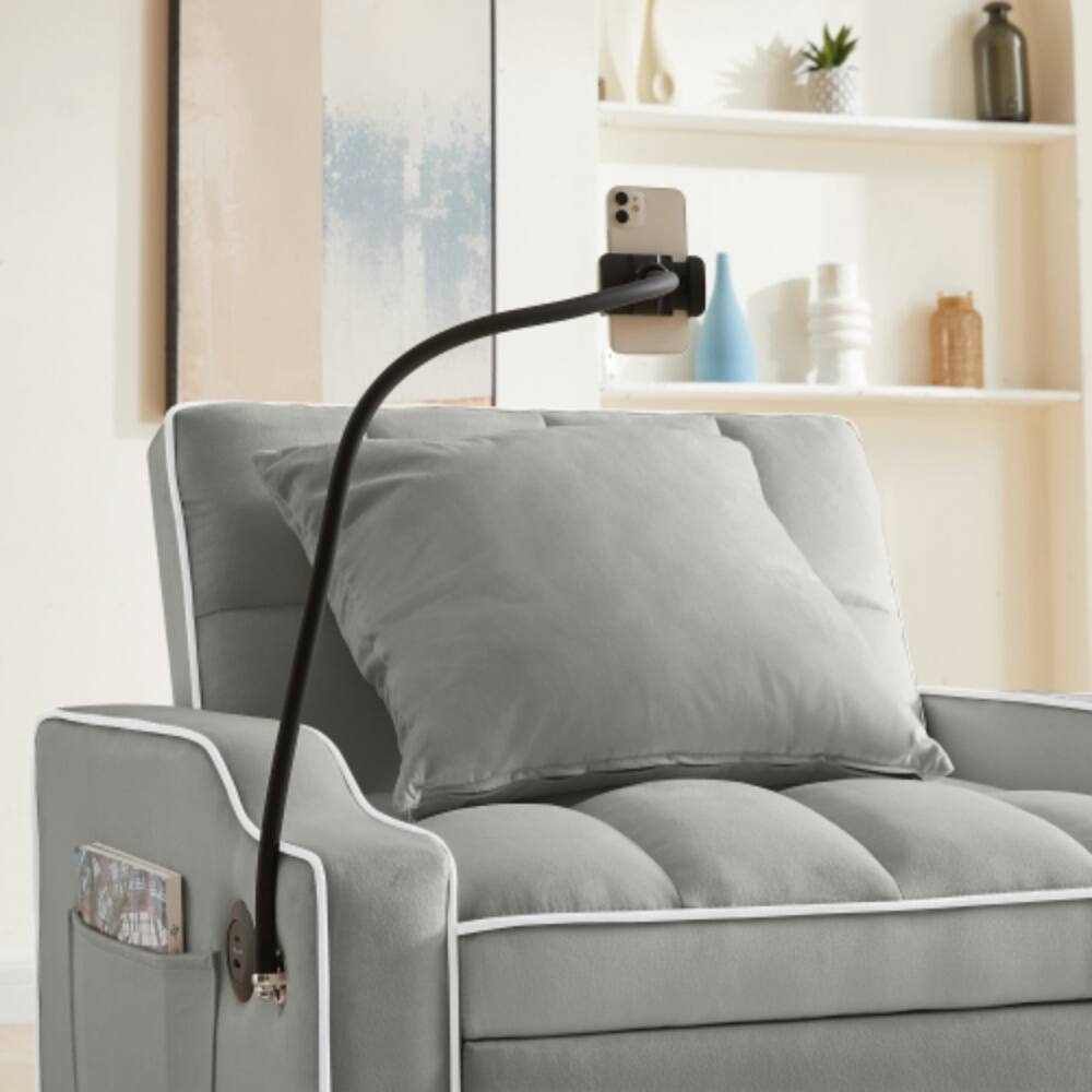 Alt View 1. LUCKY ONE - 3-in-1 Convertible Sleeper Sofa Chair Bed w/ USB Type-C Phone Holder Side Pockets - Gray.