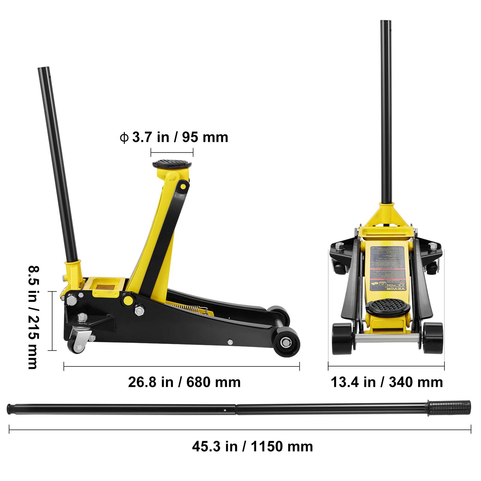 - 3.7 in / 95 mm
- 8.5 in / 215 mm
- 26.8 in / 680 mm
- 13.4 in / 340 mm
- 45.3 in / 1150 mm
