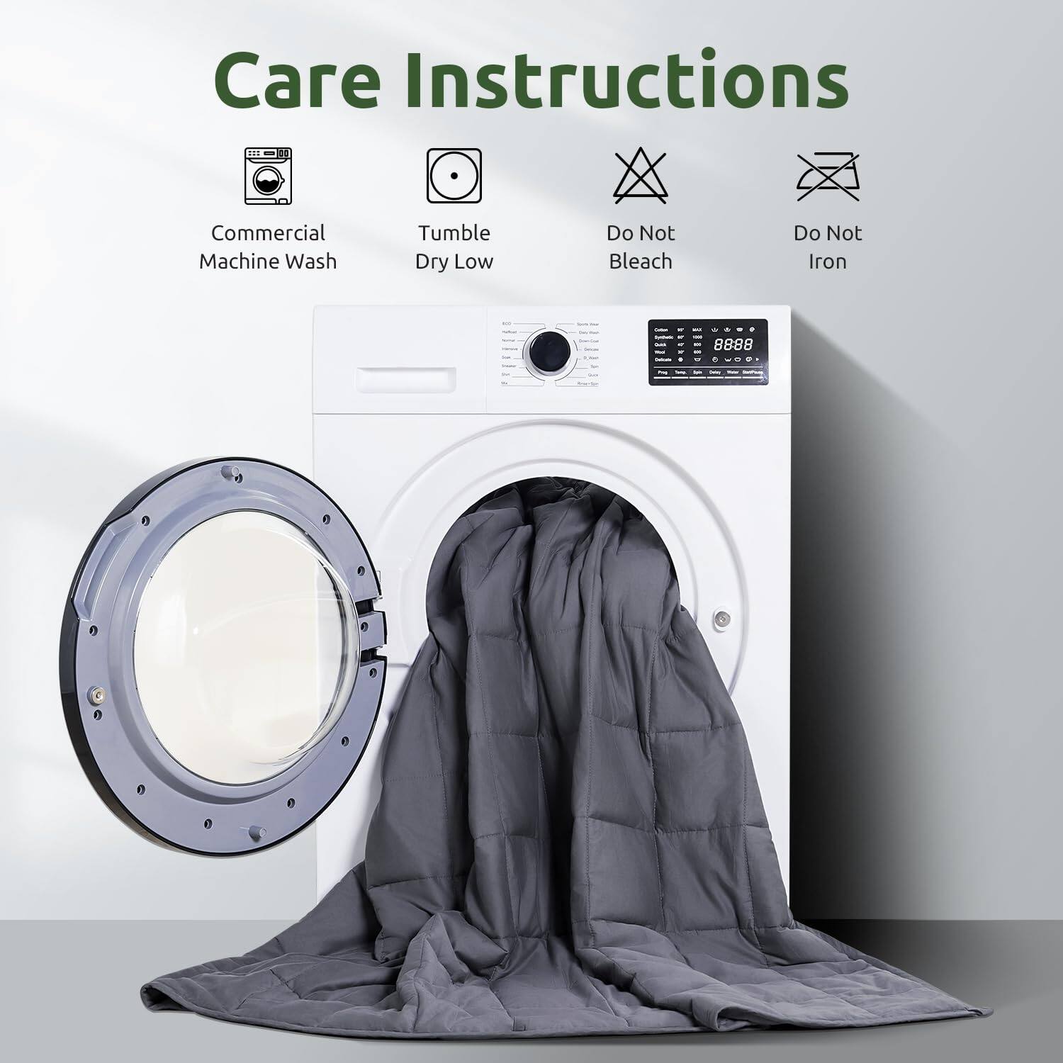Care Instructions

- Commercial Machine Wash
- Tumble Dry Low
- Do Not Bleach
- Do Not Iron