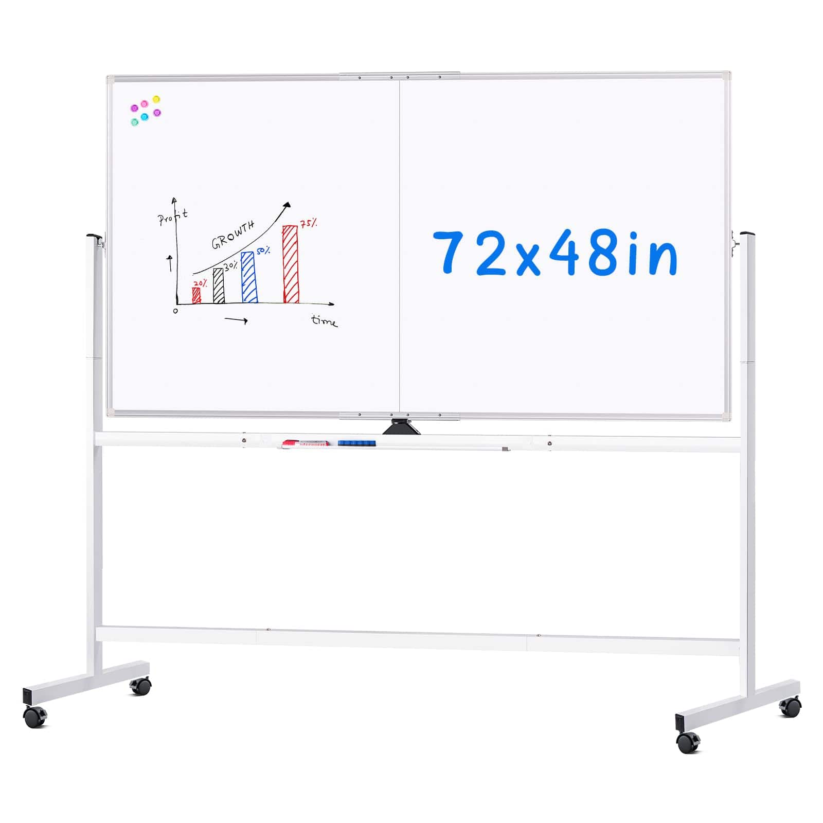 maxtek - Rolling Bulletin Boards 72x48 inches Double-Sided Whiteboards & Presentation Supplies Dry Erase Board Standing - White