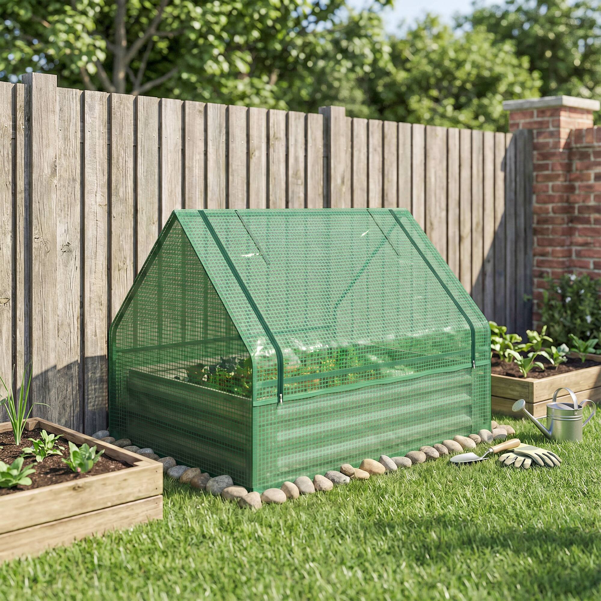 Outsunny Raised Garden Bed, Outdoor Metal Planter Box with Mini ...