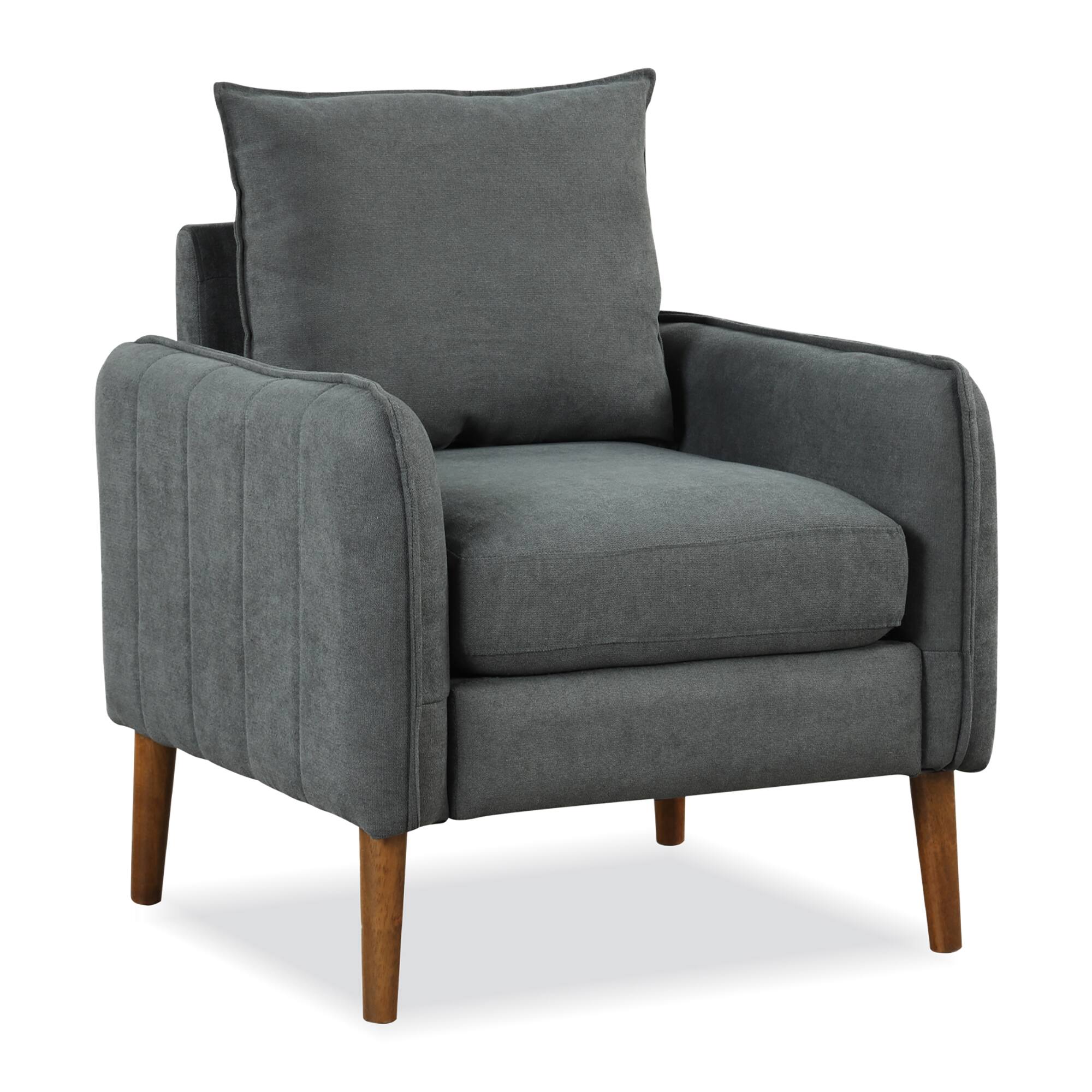 Front. Gymax - Gymax Modern Accent Chair Upholstered Mid-Century Armchair w/ Rubber Wood Legs Grey - Grey.