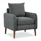 Front. Gymax - Gymax Modern Accent Chair Upholstered Mid-Century Armchair w/ Rubber Wood Legs Grey - Grey.
