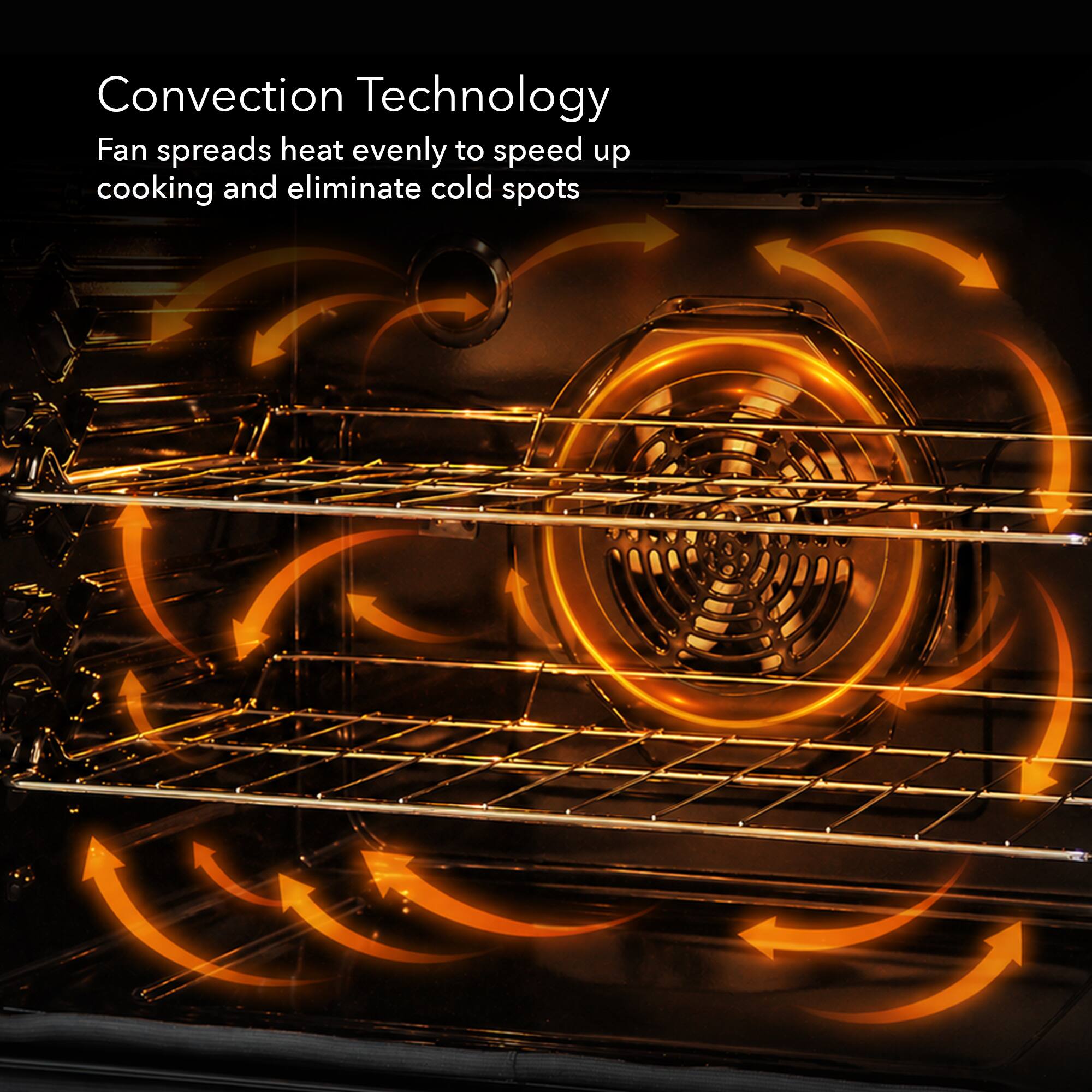 Convection Technology  
Fan spreads heat evenly to speed up cooking and eliminate cold spots