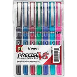 Pilot - Precise V5 Rollerball Pens, Extra Fine Point, Ink, 7/Pack - Assorted