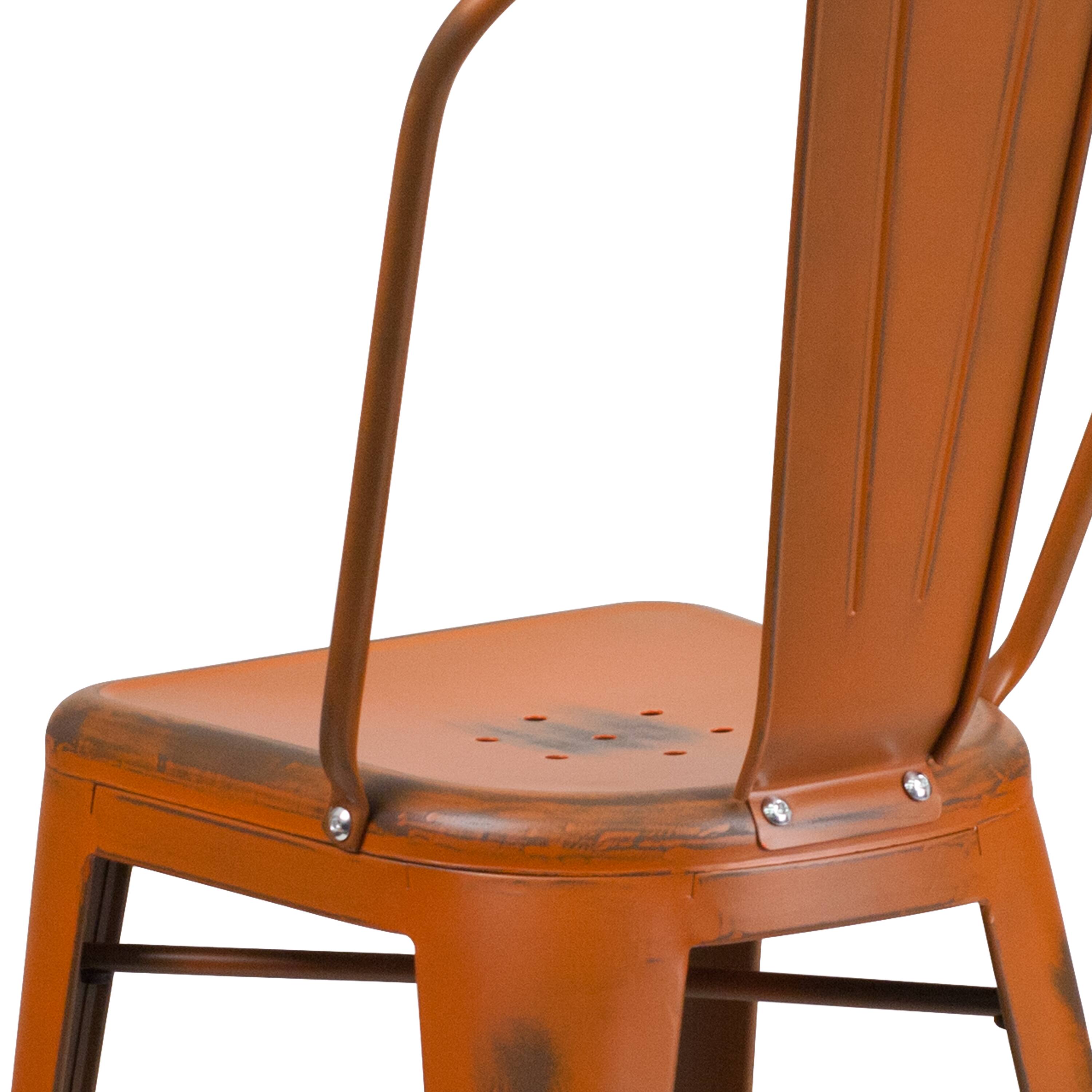 Alt View 9. Emma + Oliver - Commercial Grade 24"H Distressed Metal Indoor-Outdoor Counter Stool with Back - Orange.