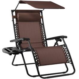 Best Choice Products - Folding Zero Gravity Recliner Patio Lounge Chair w/ Canopy Shade, Headrest, Tray - Brown