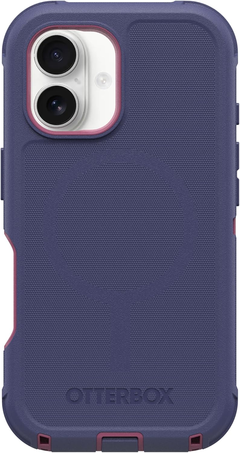 Left. OtterBox - OtterBox - Defender Series Pro Hard Shell for MagSafe for Apple iPhone 16 - Regatta Rose (Purple & Pink).