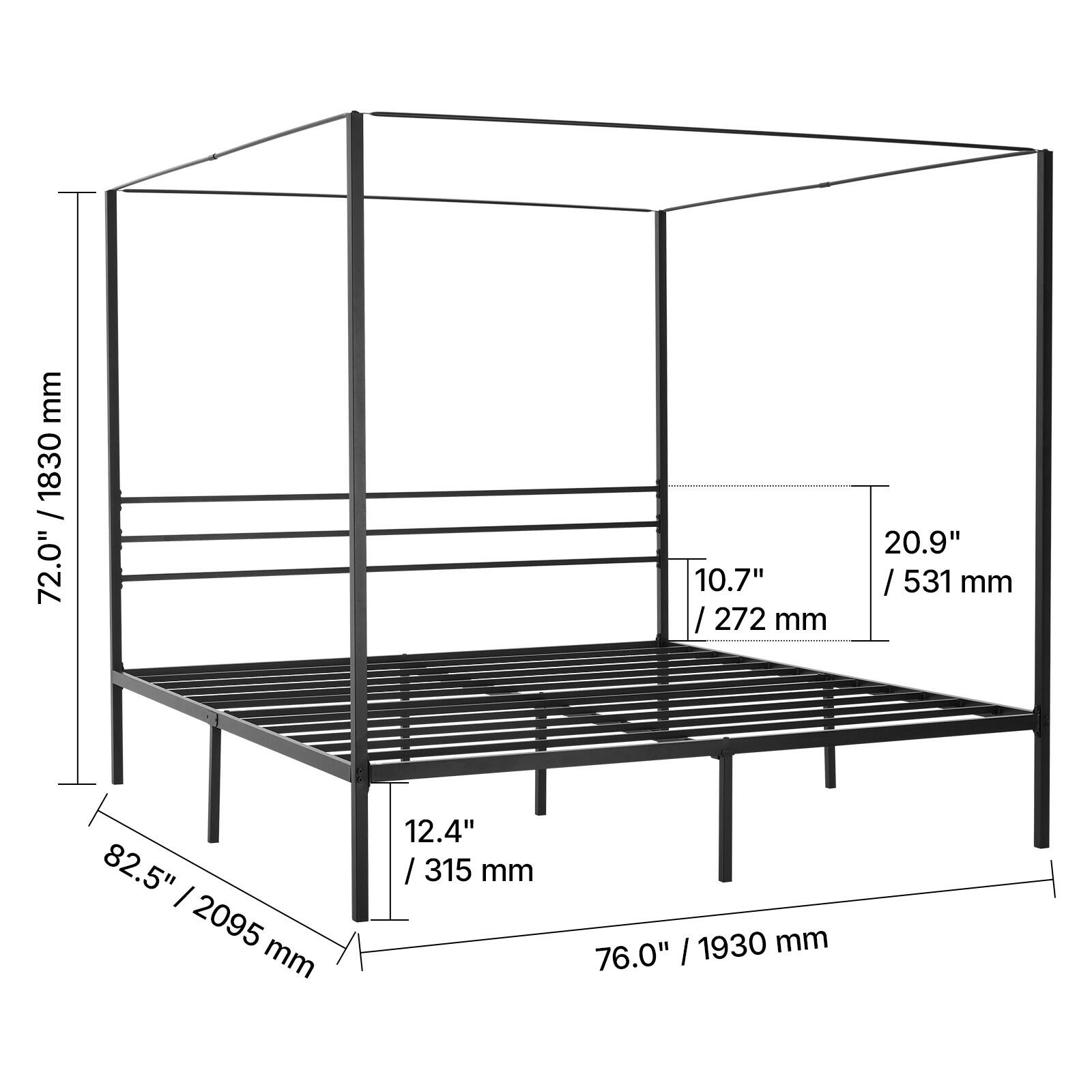 - Height: 72.0" / 1830 mm
- Width: 76.0" / 1930 mm
- Depth: 82.5" / 2095 mm
- Shelf depth: 10.7" / 272 mm
- Shelf height: 12.4" / 315 mm
- Side panel height: 20.9" / 531 mm