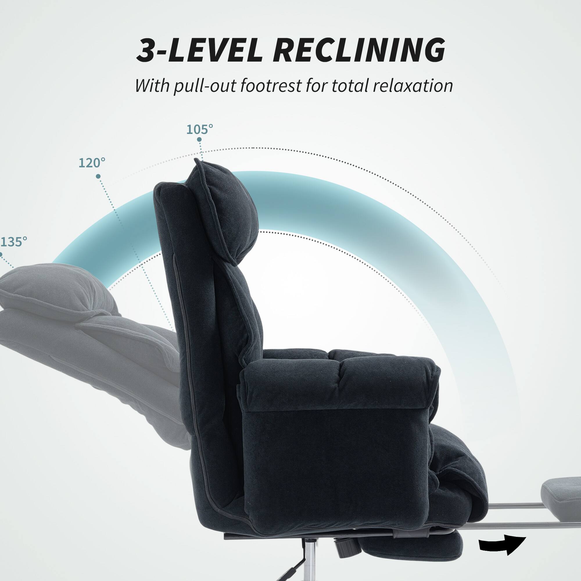 3-LEVEL RECLINING  
With pull-out footrest for total relaxation

105°  
120°  
135°