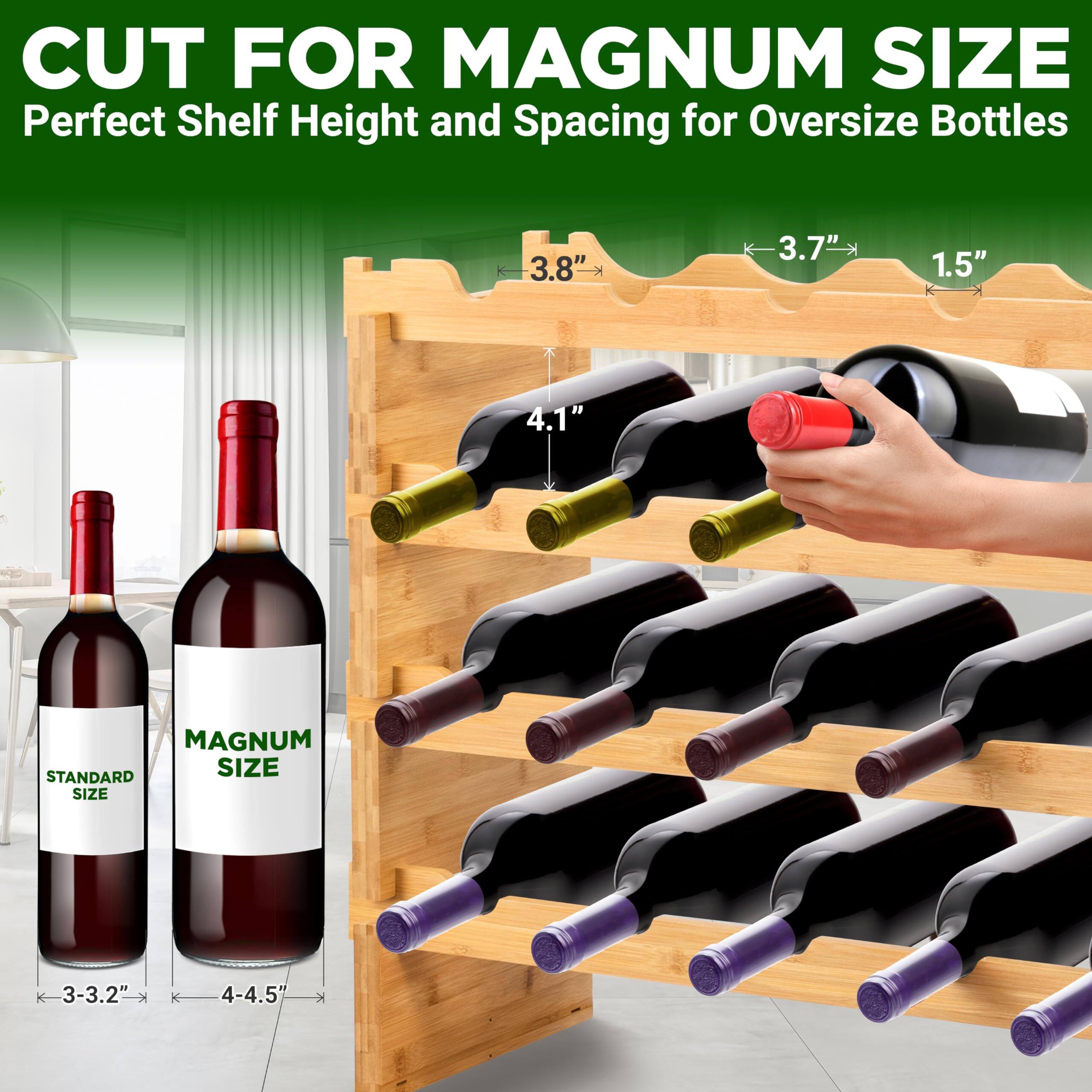 CUT FOR MAGNUM SIZE  
Perfect Shelf Height and Spacing for Oversize Bottles  

3.8"  
3.7"  
1.5"  
4.1"  

MAGNUM STANDARD SIZE  
3-3.2"  
4-4.5"