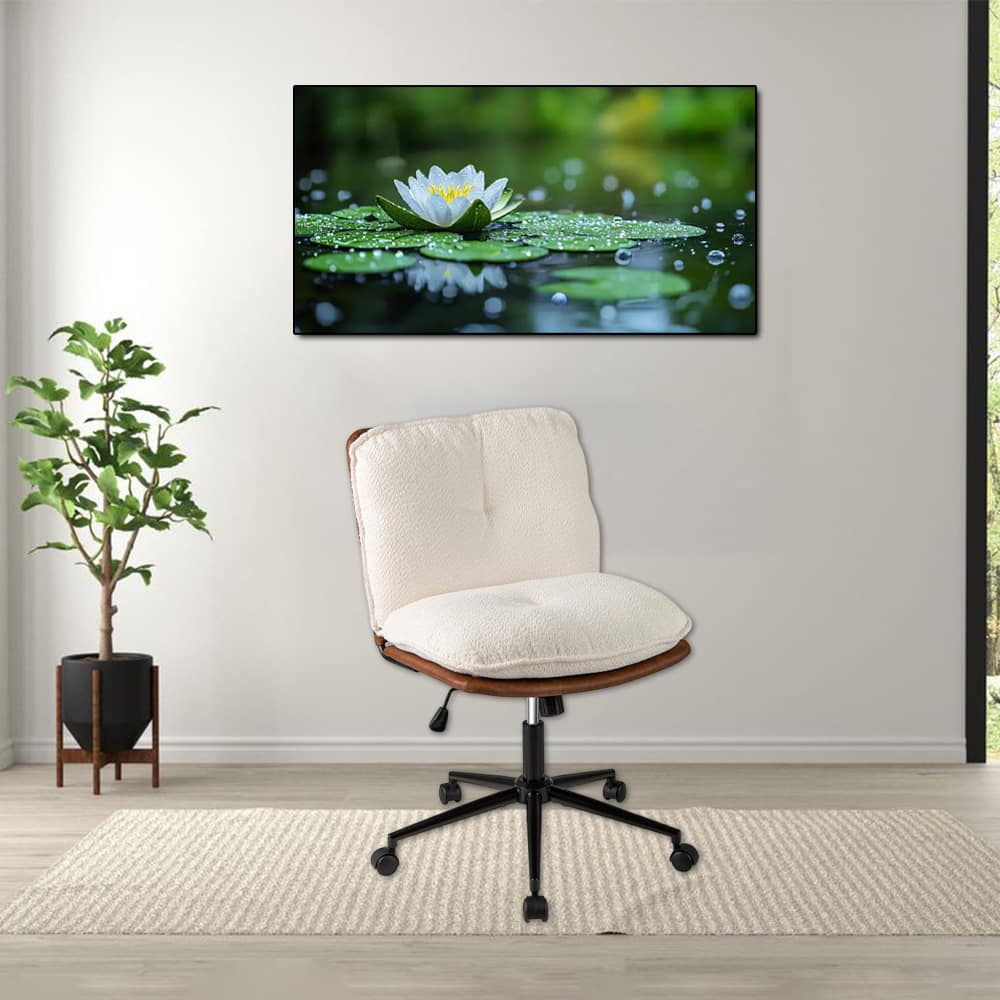 Hivvago - Armless Office Chair with Adjustable Rocking Back - Brown & White