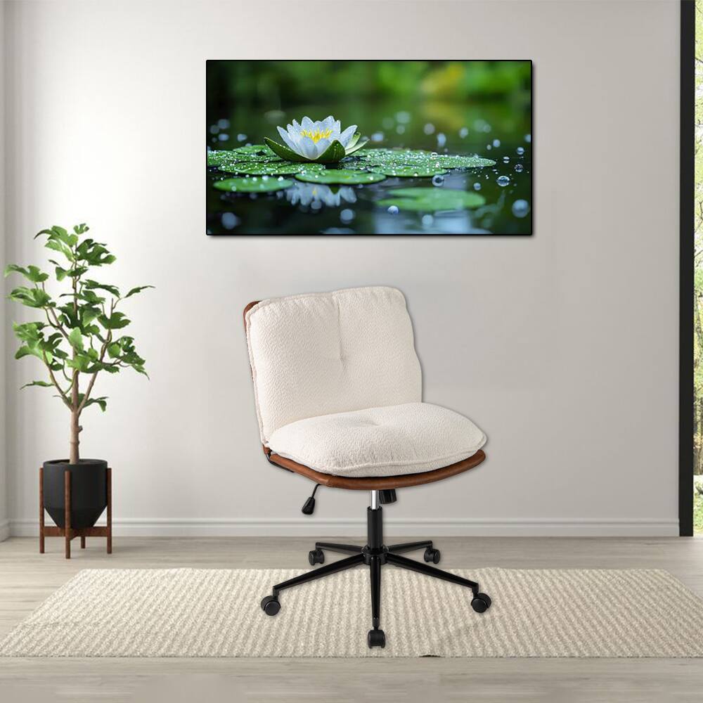 Front. Hivvago - Armless Office Chair with Adjustable Rocking Back - Brown & White.