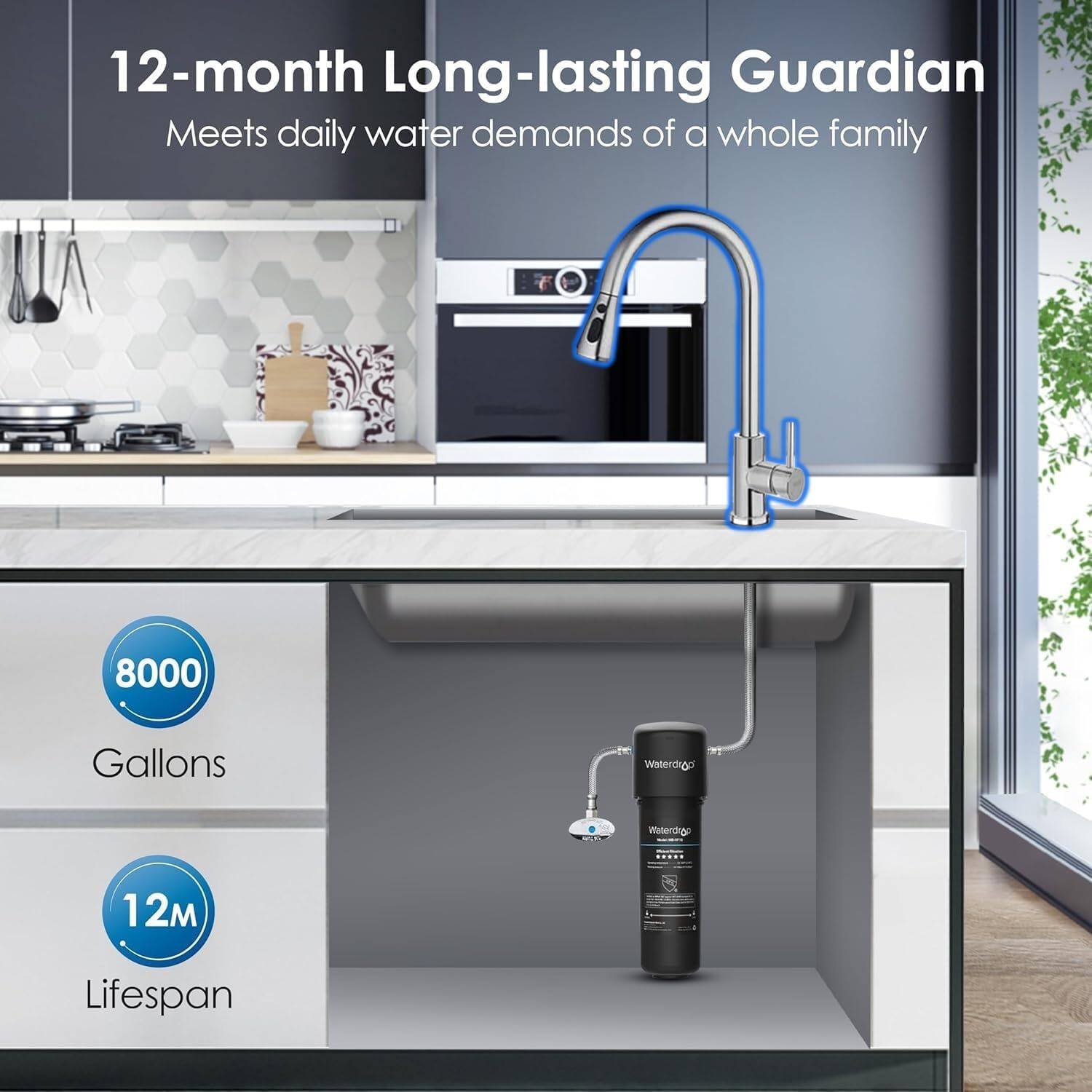 12-month Long-lasting Guardian  
Meets daily water demands of a whole family  
8000 Gallons  
12M Lifespan