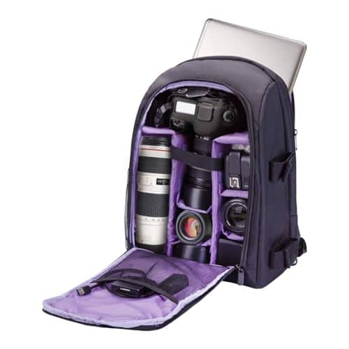 Cozy Serene - Camera Backpack For Photographer Bags With Laptop Compartment tripod Holder Dslr Slr Cameras Flashes And Accessories - Purple