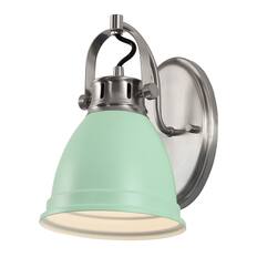 Front. Jonathan Y - Phineas 7" 1-Light Adjustable Farmhouse Bohemian Iron LED Vanity Light, Mint Green/Nickel - Mint Green.