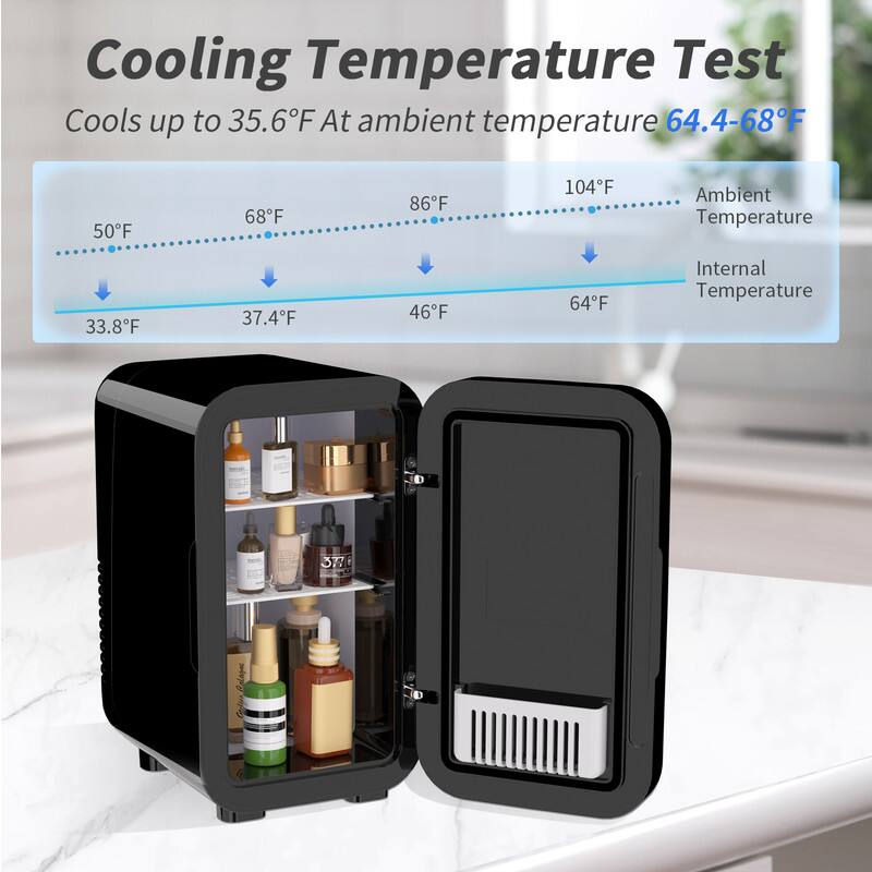 Cooling Temperature Test

Cools up to 35.6°F at ambient temperature 64.4-68°F

Ambient Temperature: 50°F, 68°F, 86°F, 104°F  
Internal Temperature: 33.8°F, 37.4°F, 46°F, 64°F