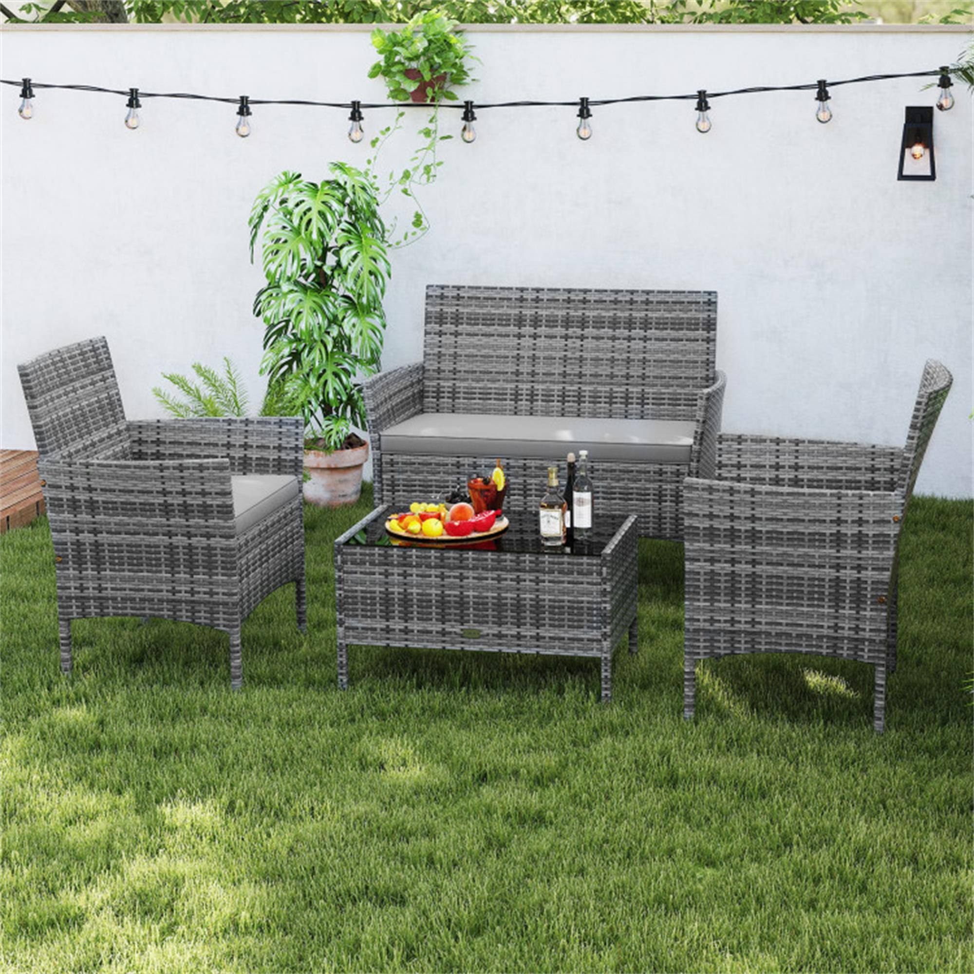 Alt View 2. Boyel Living - Gray 4 Pieces Patio Rattan Conversation Set with Tempered Glass Coffee Table 39.5-in L x 32-in W x 22.5-in H - Gray.