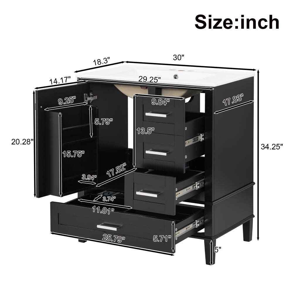 Size: inch  
14.17" 9.25" 18.3" 30" 29.25" 9.84" 17.83" 20.28" 5.79" 13.5" 15.75" 3.94" 17.52" 34.25" 3.74" 11.81" 25.79" 5.71" 5"