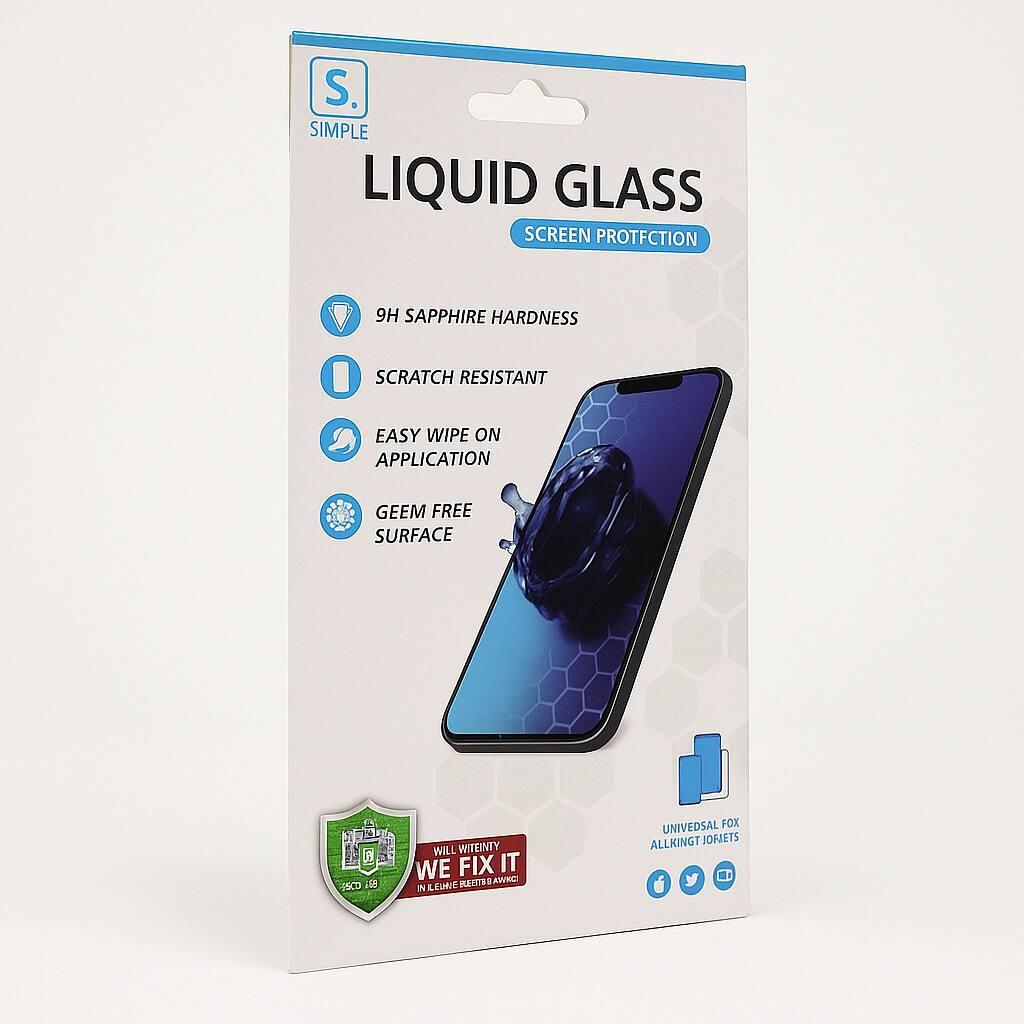 S. SIMPLE LIQUID GLASS SCREEN PROTECTION  
9H SAPPHIRE HARDNESS  
SCRATCH RESISTANT  
EASY WIPE ON APPLICATION  
GEEM FREE SURFACE  
a PSCO 658  
WILL WITEINTY WE FIX IT PLEST 8 AWKCI IN I. EURNE  
UNIVERSAL FOX ALLKINGT JOFAETS