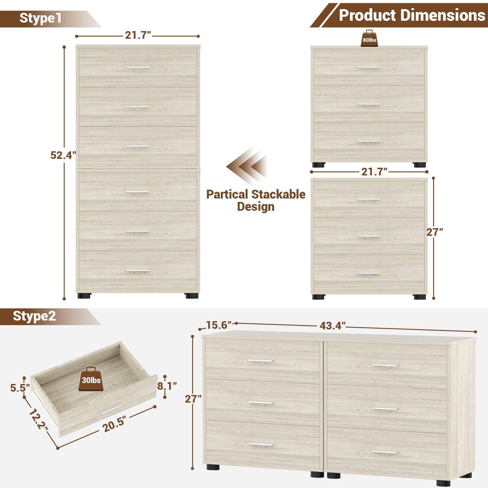 Stype1  
21.7"  
Product Dimensions  
Bolbs  
52.4" 21.7"  
Partical Stackable Design  
27"  

Stype2  
15.6" 43.4" 5.5" 12.2" 30lbs 20.5" 8.1" 8 27