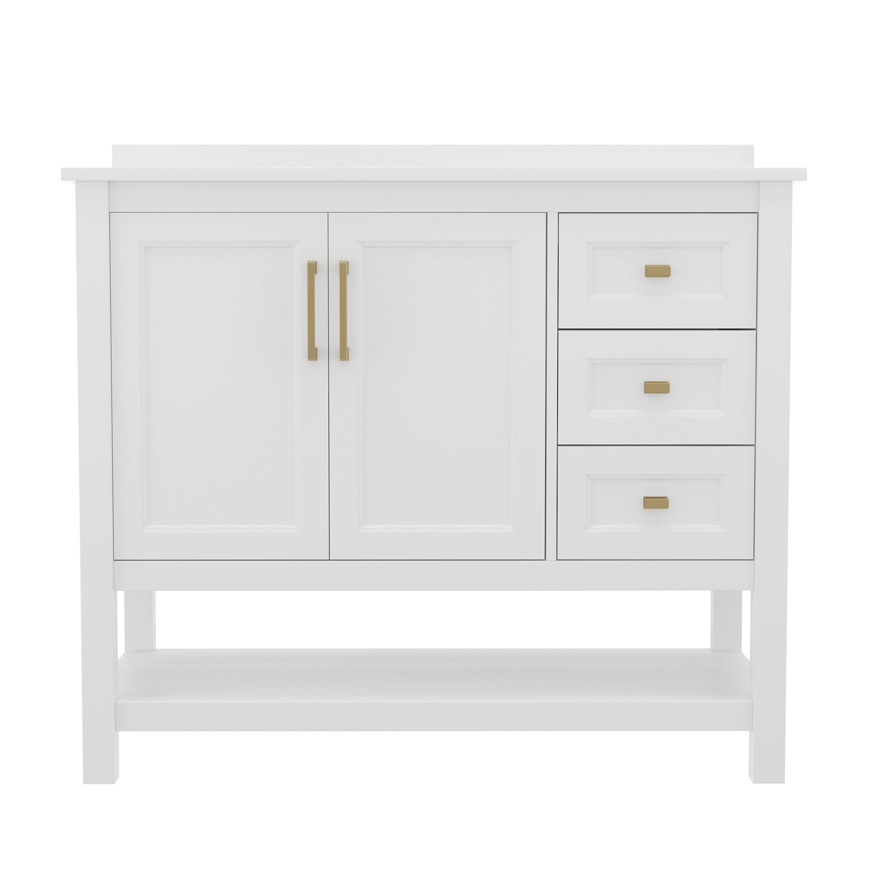 Angle. Flash Furniture - Vega 42 Inch Bathroom Vanity with Sink, Storage Cabinet with Soft Close Doors, Open Shelf and 3 Drawers, Carrara Marble - White.
