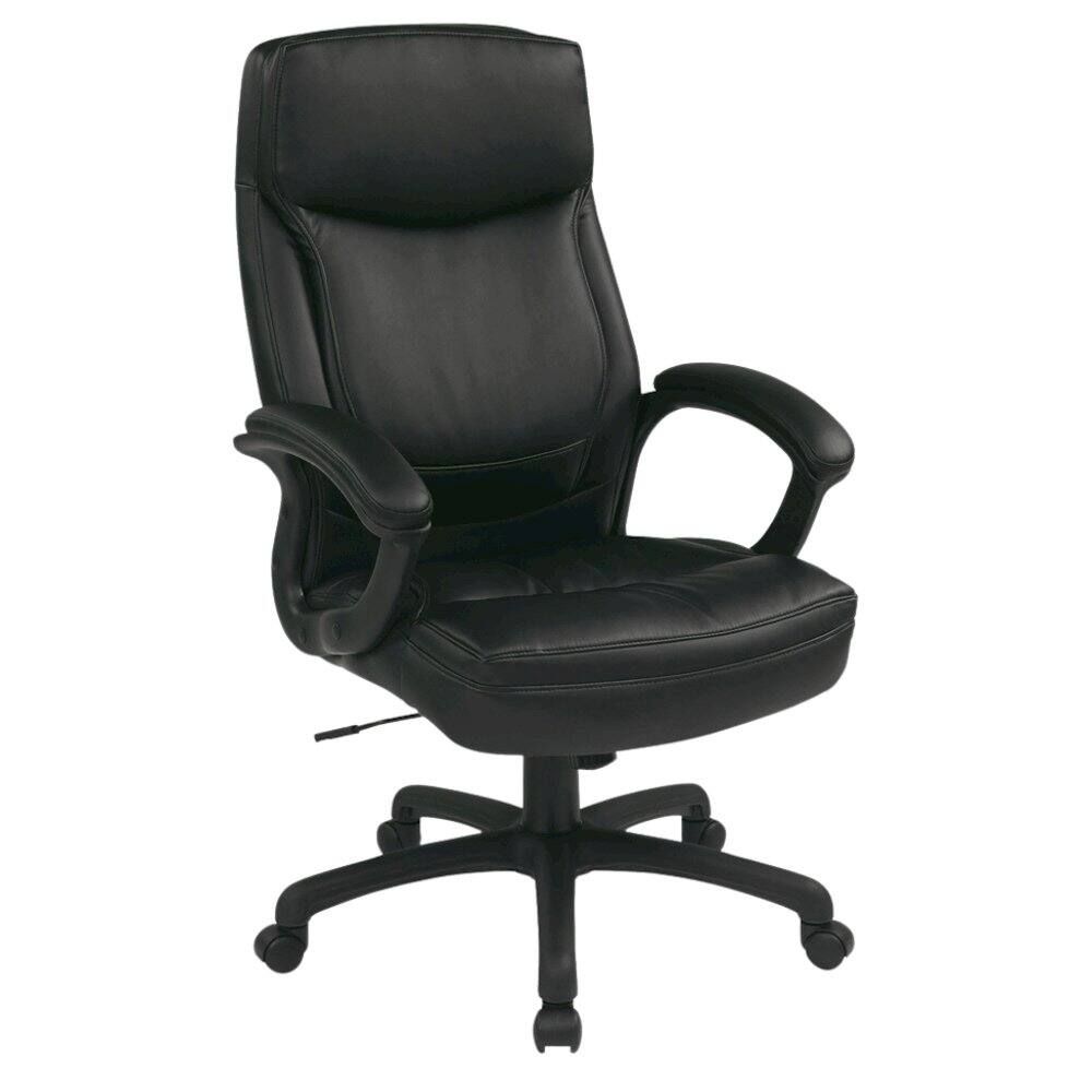 Front. FurniFact - Black Leather Executive Chair – High-Back Work Chair With Wheels - Black.