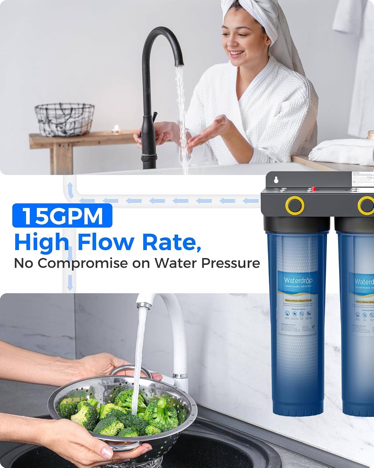 15GPM High Flow Rate, No Compromise on Water Pressure

Waterdrop Model Mobile M

Almp Whate - with
