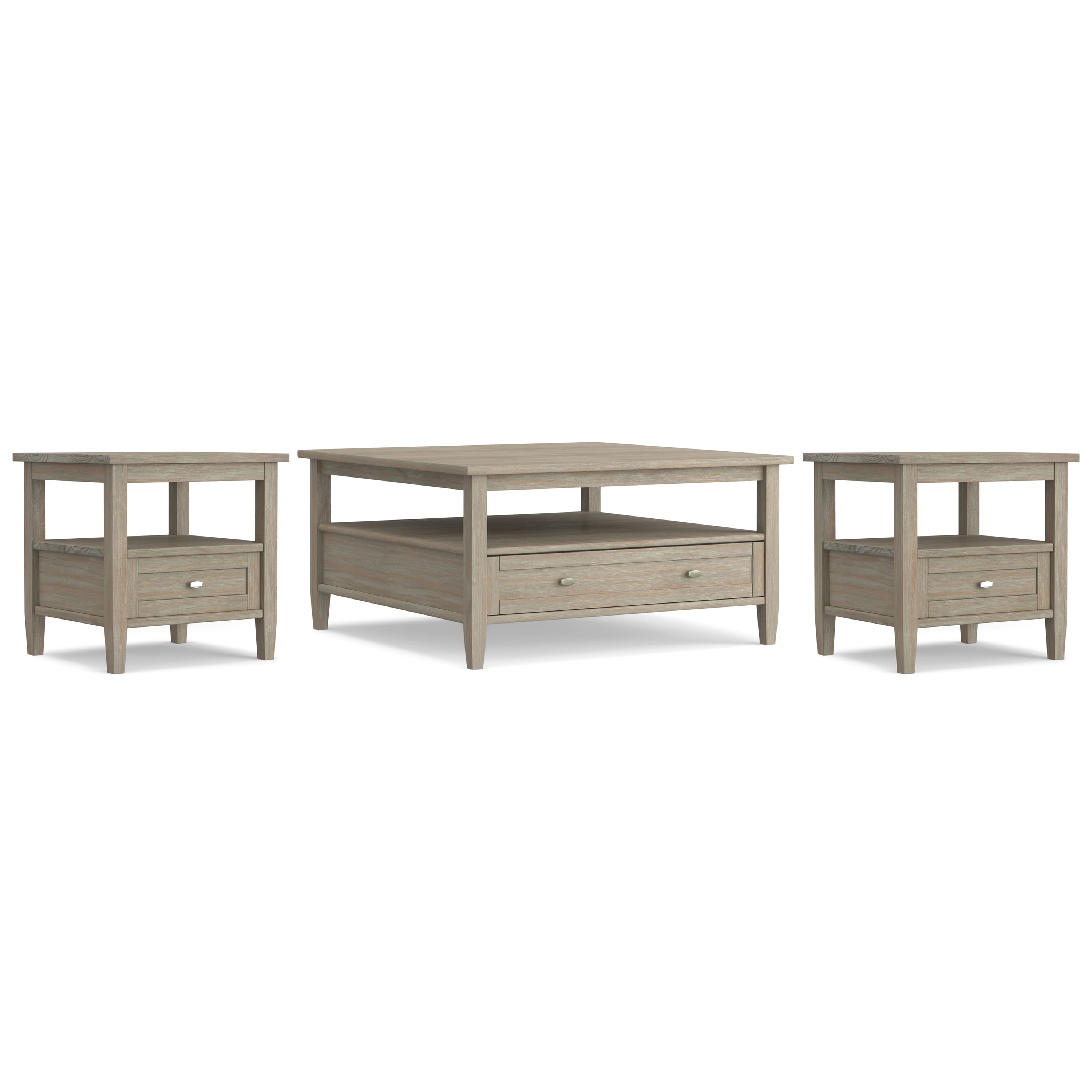 Simpli Home - Warm Shaker 36 inch Coffee Table with 20 inch End Tables (Set of 3) - Distressed Grey