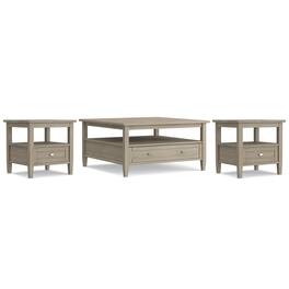 Simpli Home - Warm Shaker 36 inch Coffee Table with 20 inch End Tables (Set of 3) - Distressed Grey