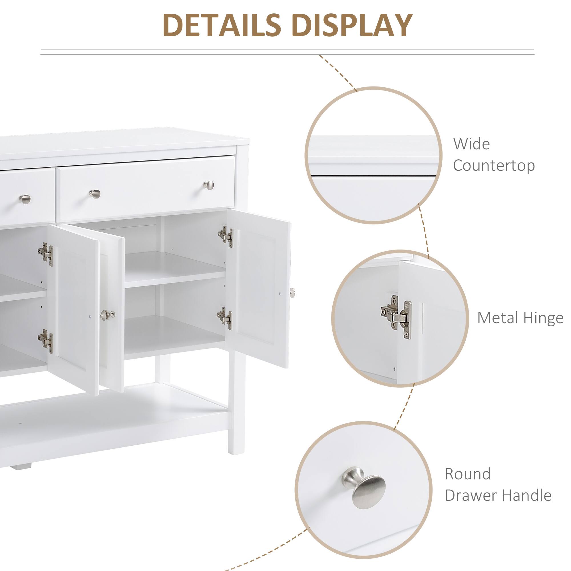 DETAILS DISPLAY
Wide Countertop
Metal Hinge
Round Drawer Handle