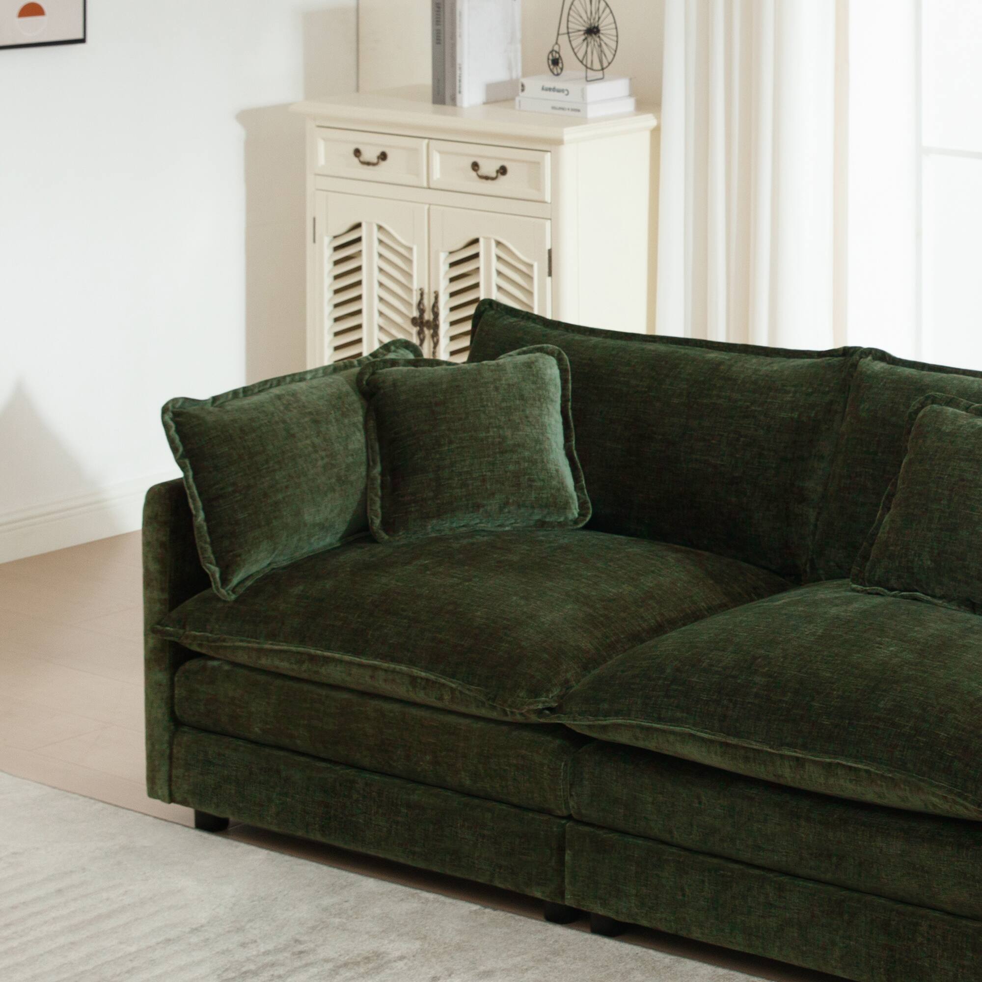 Alt View 4. LOVMOR - U Shaped Modular Easy Assembly 4 Seater Chenille Sectional Couch For Living Room Home Theater Plush Cozy TV XL - Green.