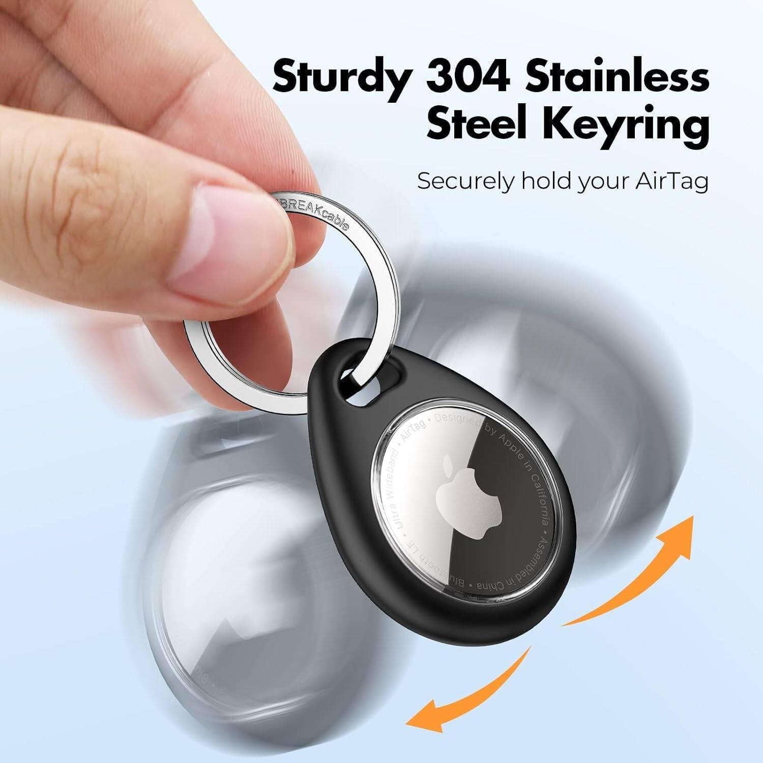Sturdy 304 Stainless Steel Keyring  
Securely hold your AirTag  

Designed by AirTag Apple in California  
Assembled in China