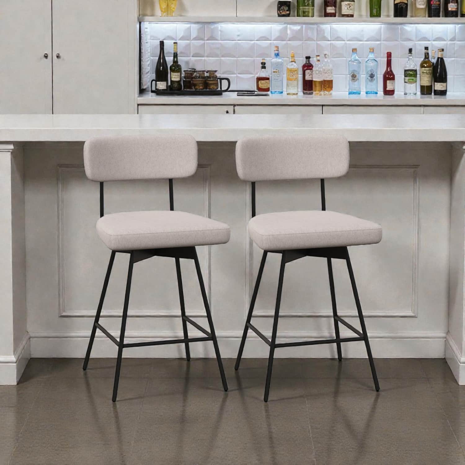 Hivvago - Set of 2 Modern Upholstered Bar Stools with Backrests and Footrests - Beige