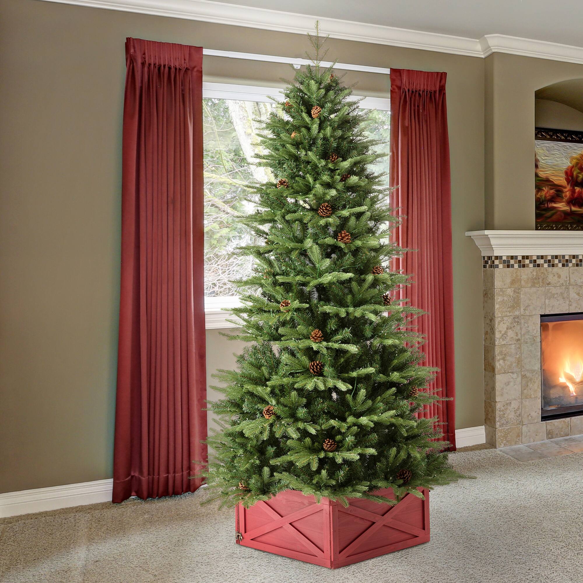 Alt View 3. Glitzhome - 7ft Pre-Lit Fir Slim Artificial Christmas Tree with 500 LED Lights - Green.