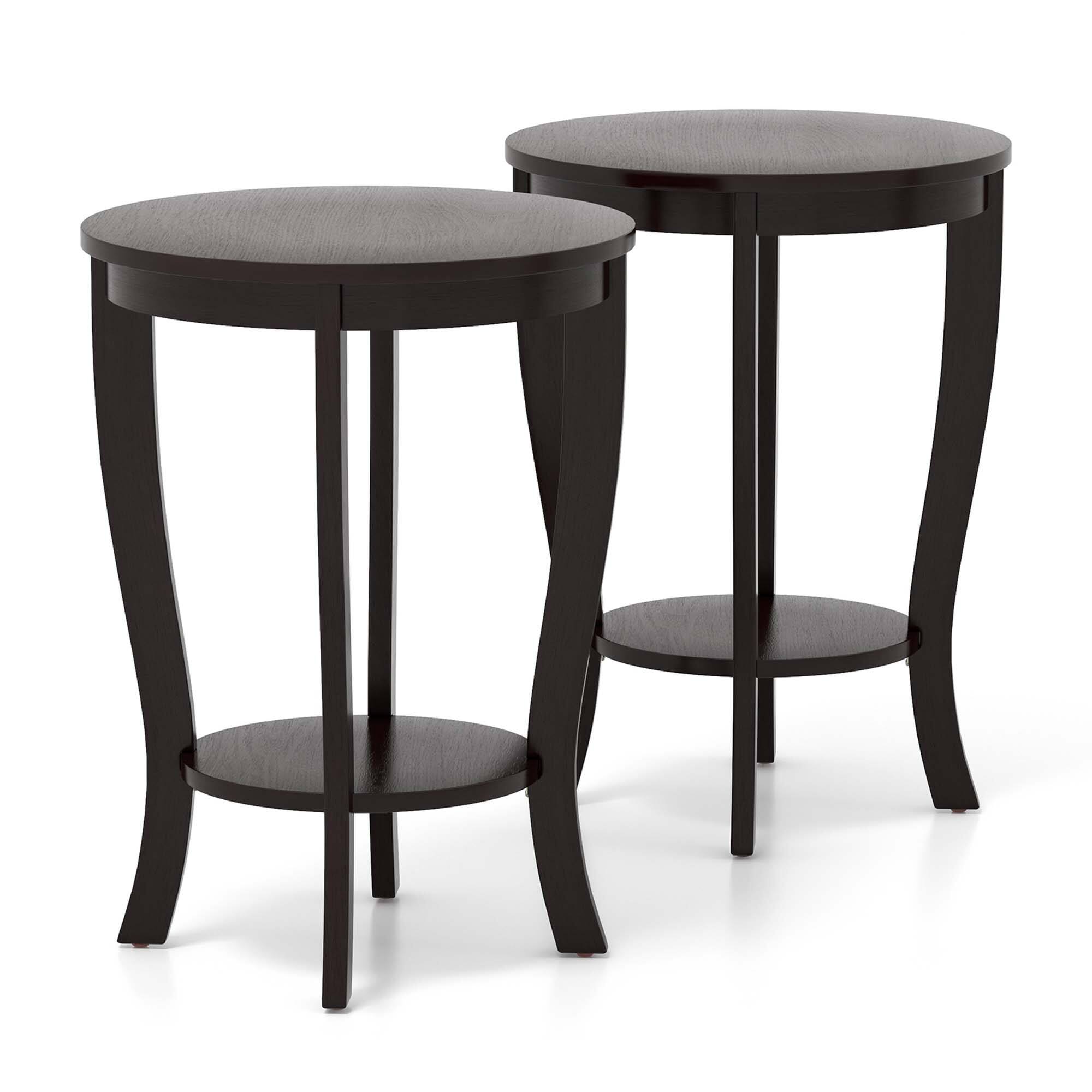 Alt View 1. Costway - 2 PCS 2-Tier End Table 18'' Round Compact Sofa Side Nightstand with Storage Shelf - Espresso.