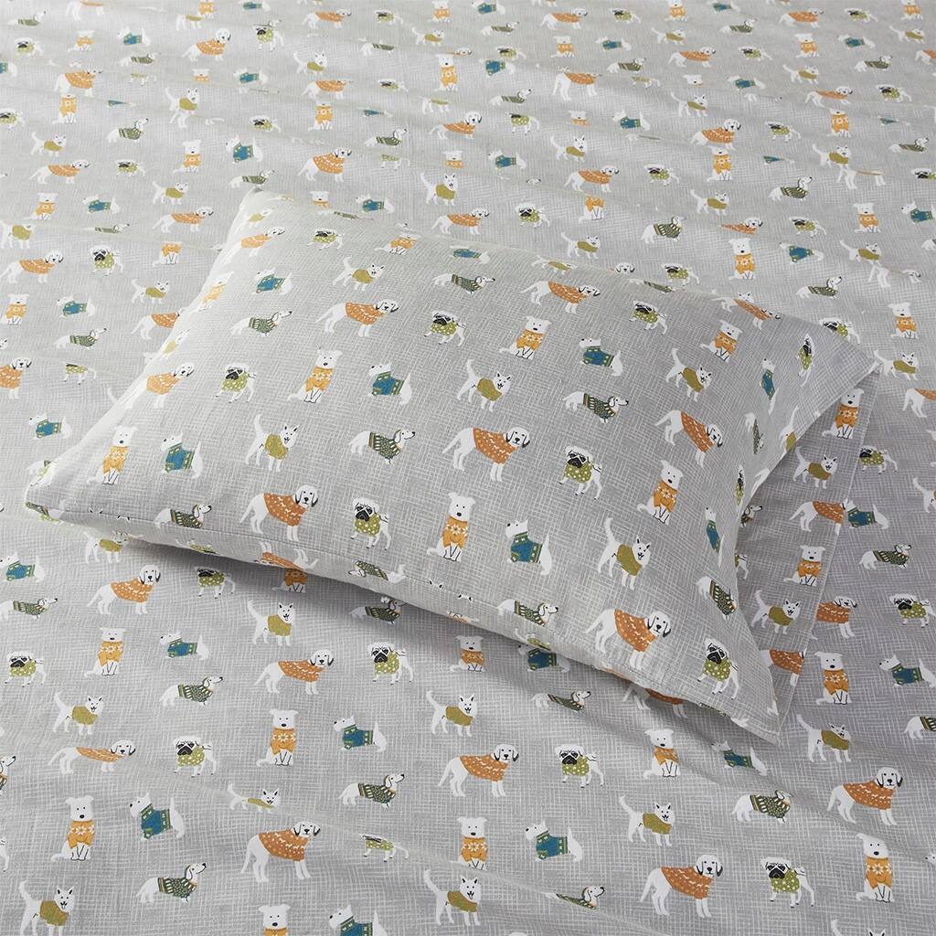 Alt View 2. Gracie Mills - Gracie Mills Persephone Cotton Flannel Sheet Set - Grey Dogs.