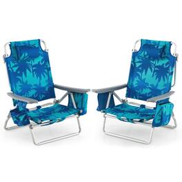Gymax - 2 PCS Beach Chair 5-Position Outdoor Reclining Chairs w/ Head Pillow & Storage Bag - Blue