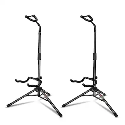 Front. 5 CORE - Guitar Stand Pair Floor Folding Holder Soporte Para Guitarra for Acoustic Electric Bass - Black.