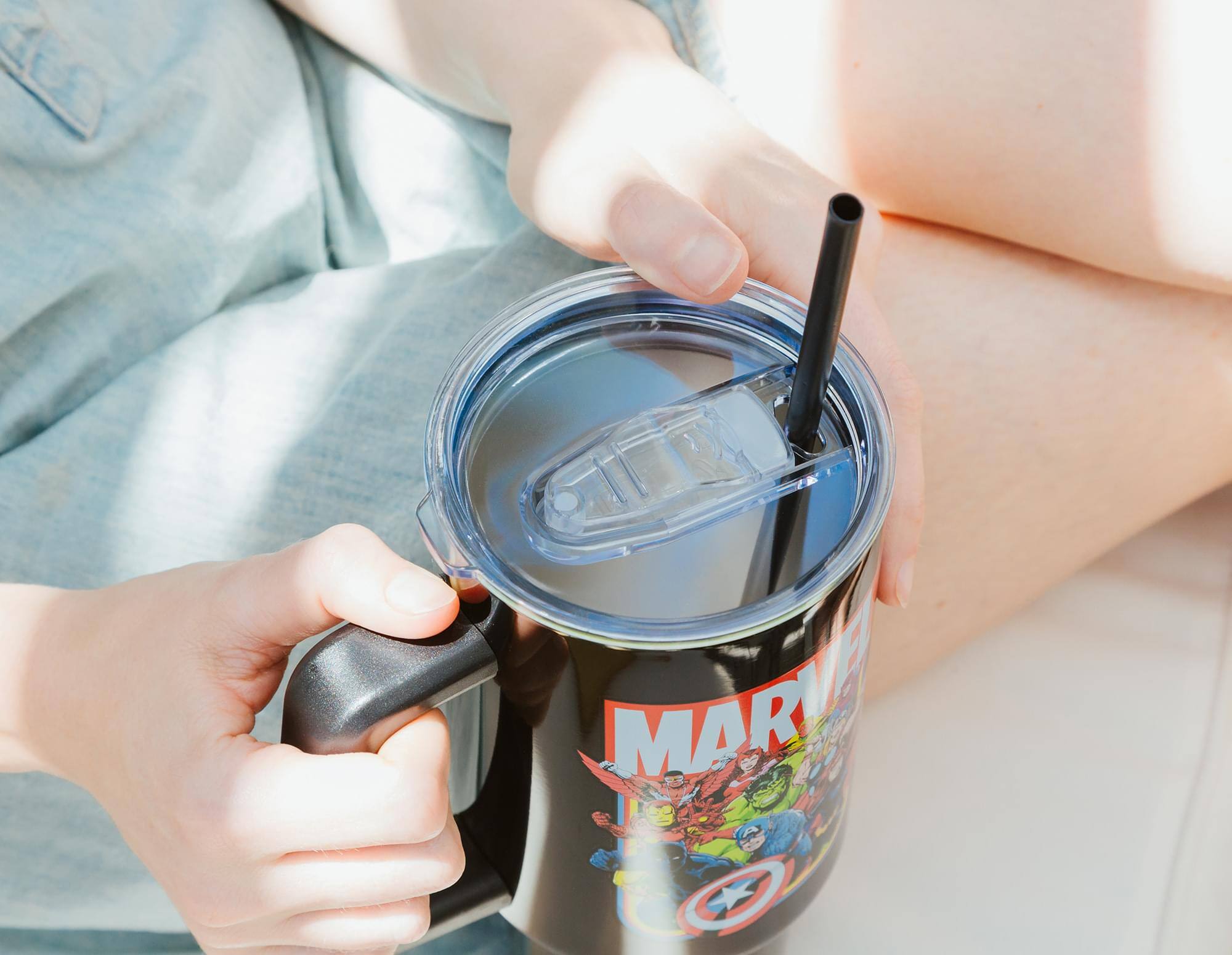 Alt View 3. Marvel - Marvel Comics The Avengers 40-Ounce Black Stainless Steel Tumbler With Handle - Black.