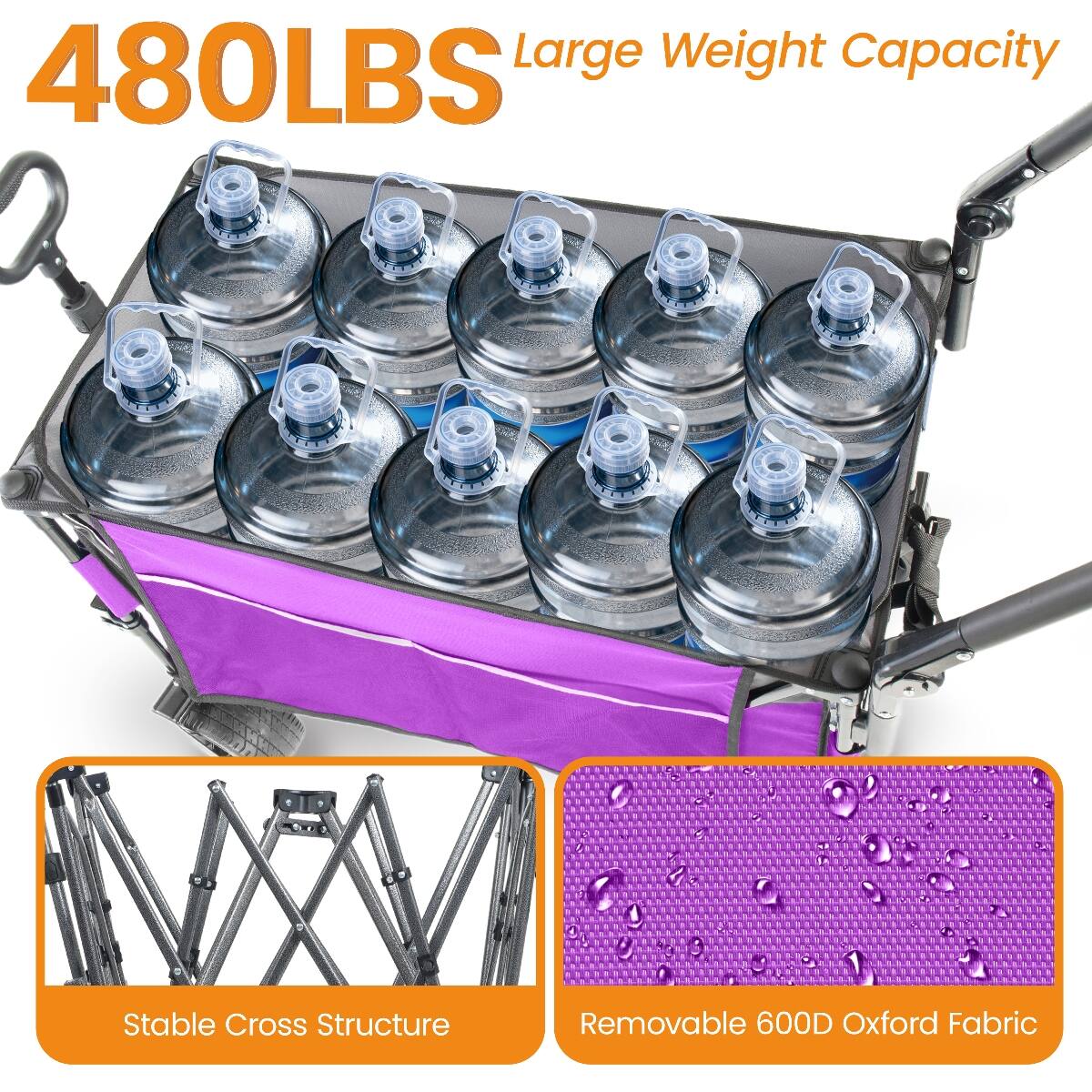480LBS Large Weight Capacity  
Stable Cross Structure  
Removable 600D Oxford Fabric
