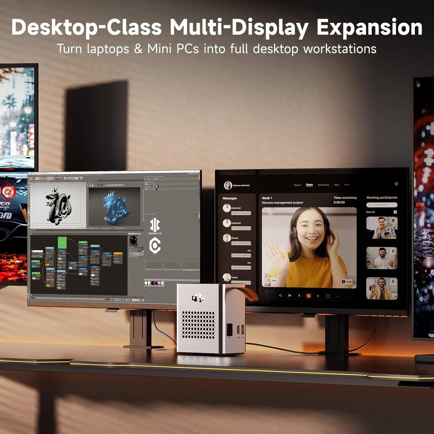 Desktop-Class Multi-Display Expansion  
Turn laptops & Mini PCs into full desktop workstations